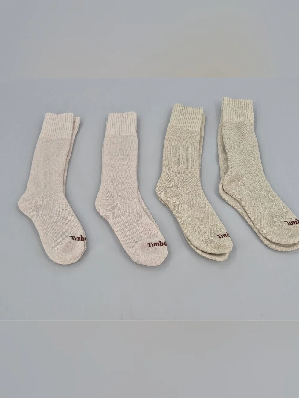 Timberland Unisex Cushioned Crew Socks 4 Pairs - Wool Blend, Light Brown Medium